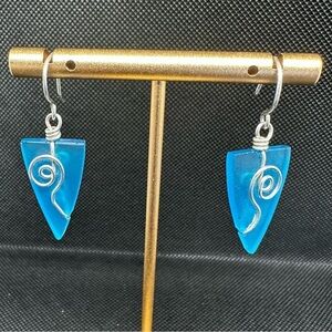 Blue sea glass Retro earrings